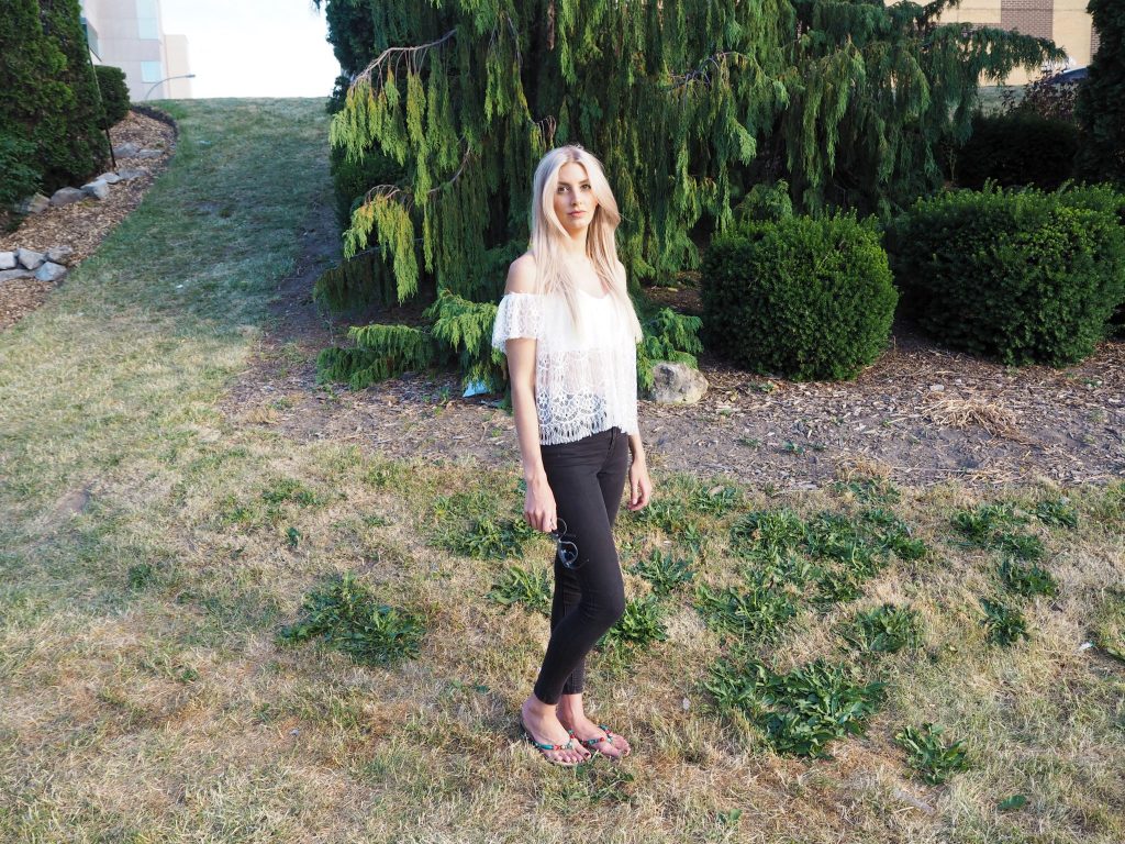 Manchester based lifestyle blogger laura kate lucas - outfit post featuring boohoo lace bardot top