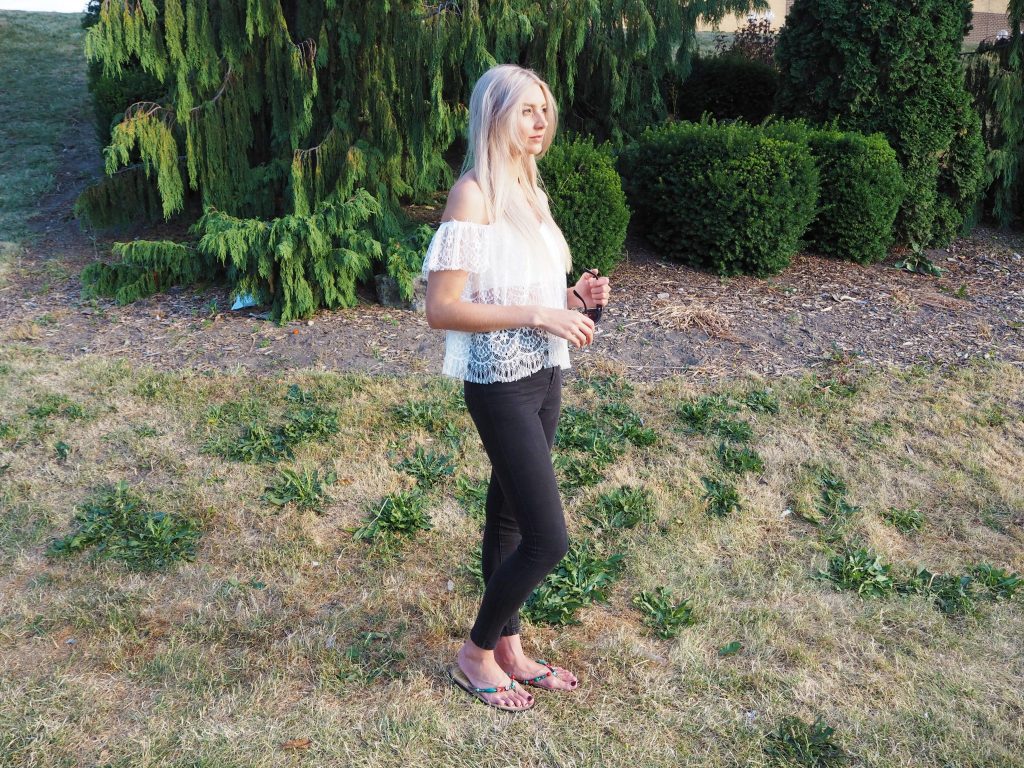 Manchester based lifestyle blogger laura kate lucas - outfit post featuring boohoo lace bardot top