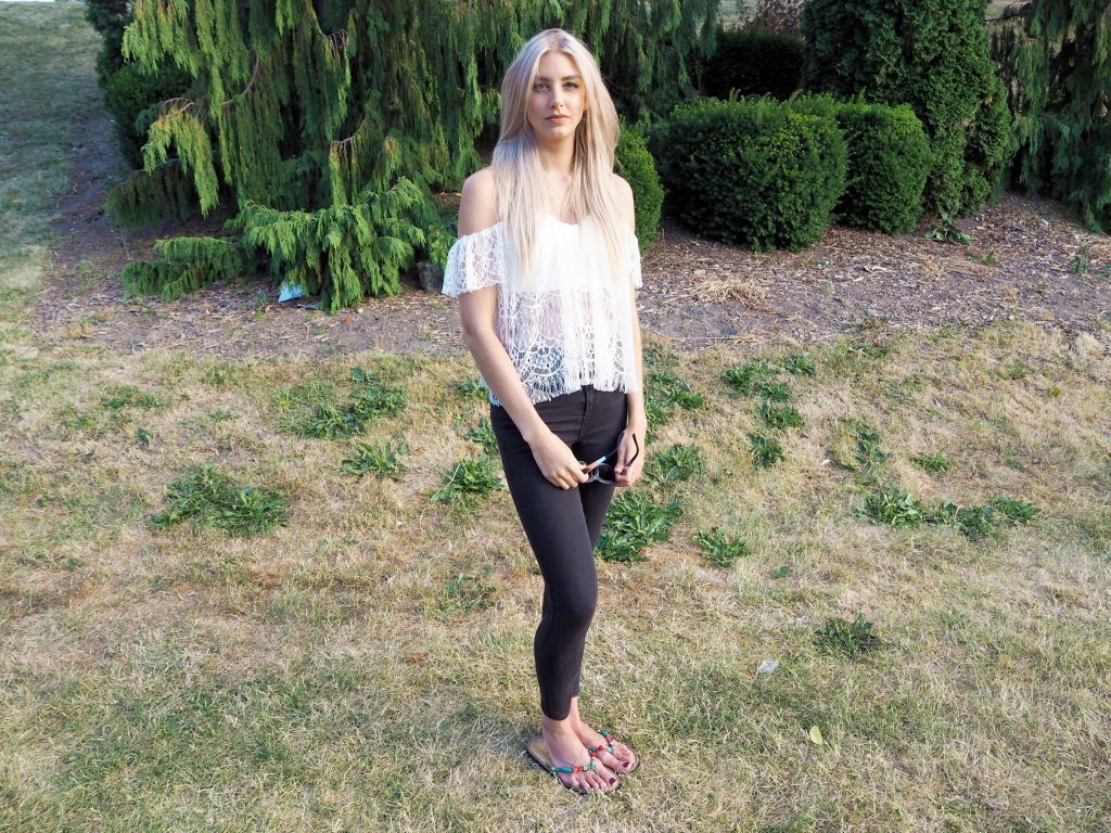 Manchester based lifestyle blogger laura kate lucas - outfit post featuring boohoo lace bardot top