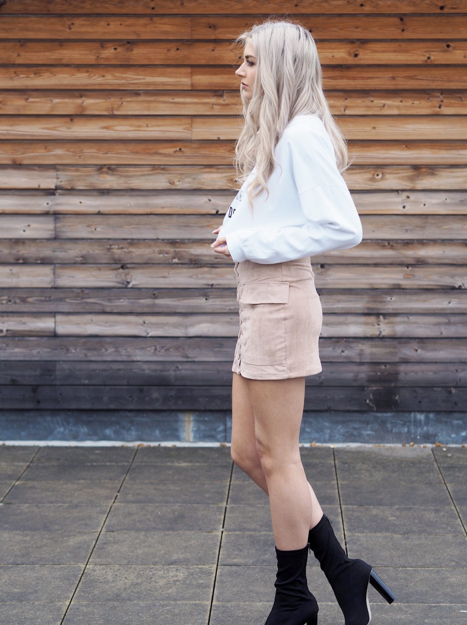 Laura Kate Lucas - Manchester Fashion and Lifestyle Blogger | Outfit post featuring Off Dutee Margaritas Made Me Do It Jumper, Misspap Lace Suede Skirt & Public Desire Boots