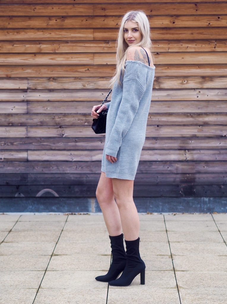 Jumper dress with discount tights and boots