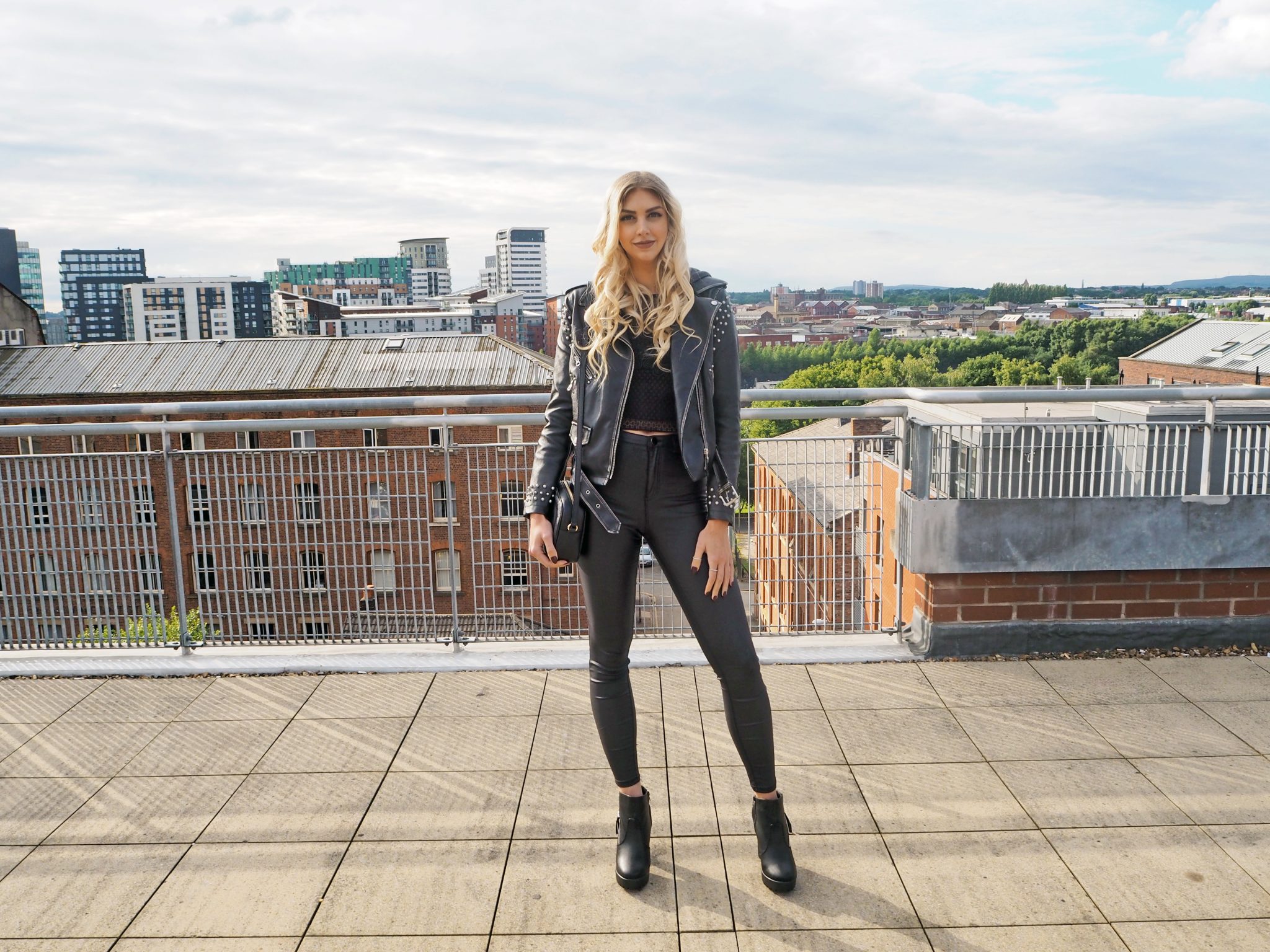 Laura Kate Lucas - Manchester Fashion, Fitness and Lifestyle Blogger | Outfit Post - Black Faux Leather Jeans, Heeled Biker Boots and Lace Crop Top