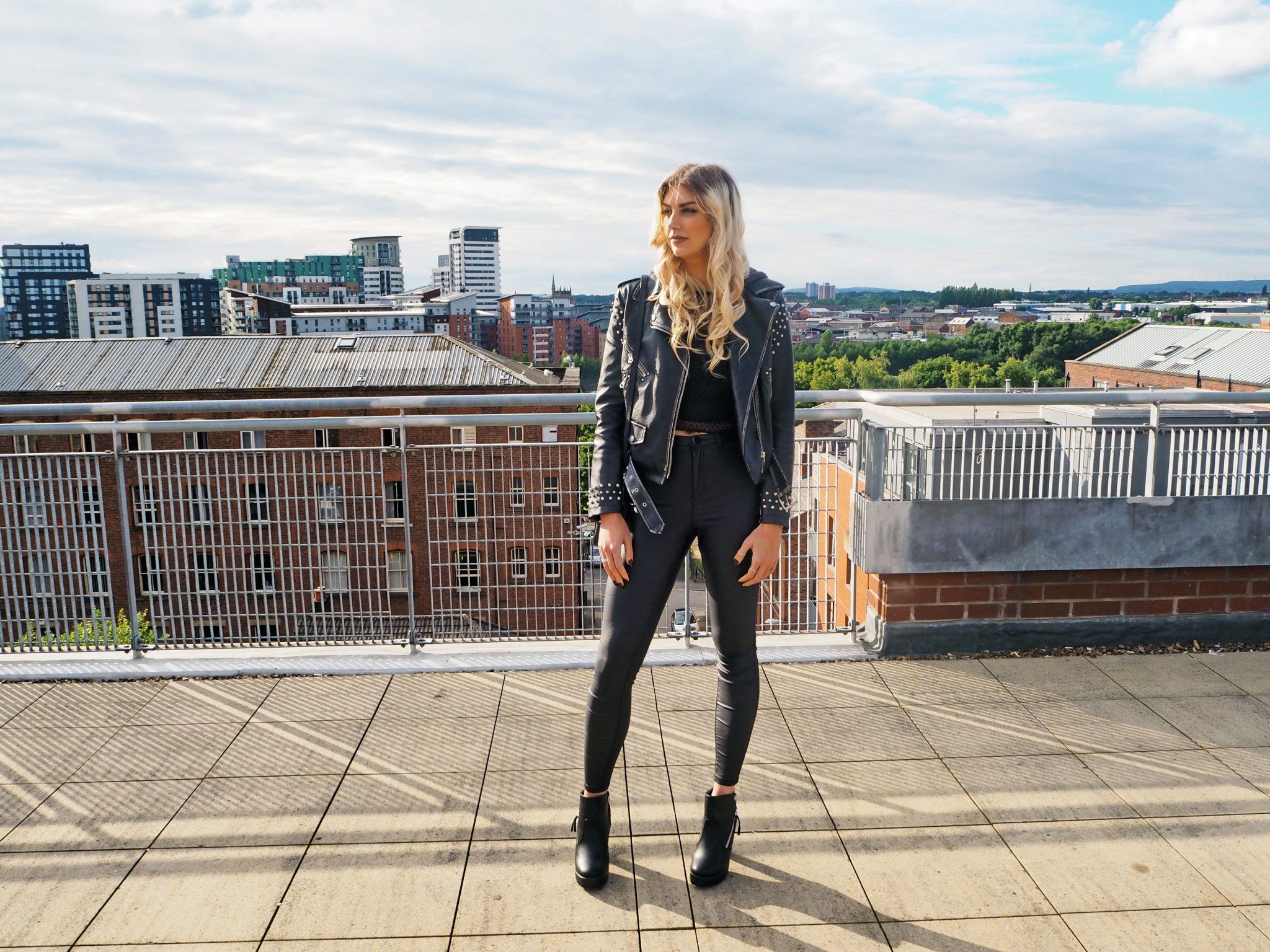 Laura Kate Lucas - Manchester Fashion, Fitness and Lifestyle Blogger | Outfit Post - Black Faux Leather Jeans, Heeled Biker Boots and Lace Crop Top