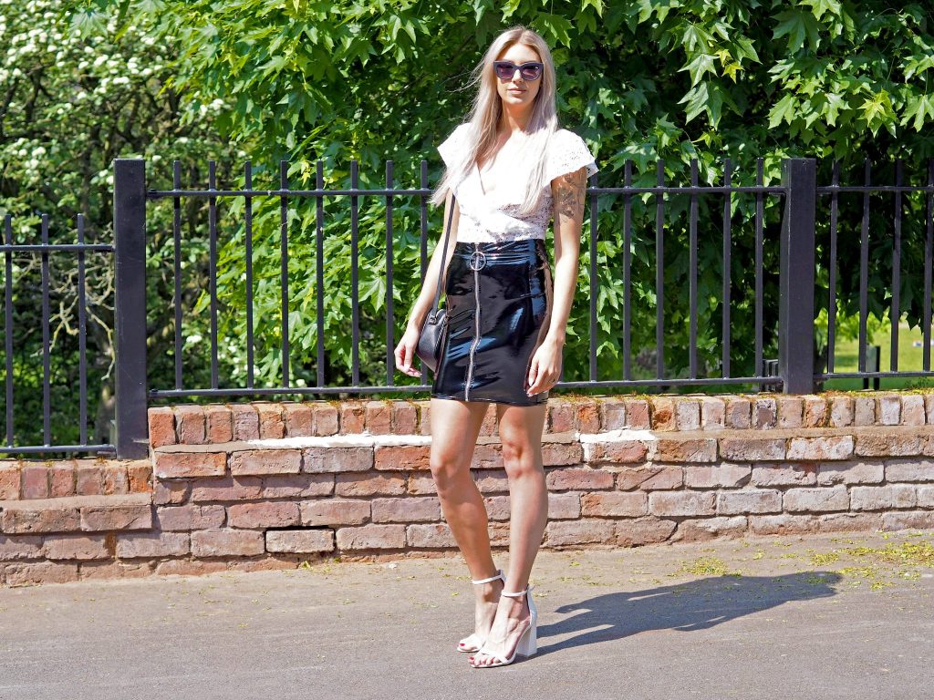 Laura Kate Lucas - Manchester Fashion, Lifestyle and Travel Blogger | inrush PVC Skirt and White Heels Outfit