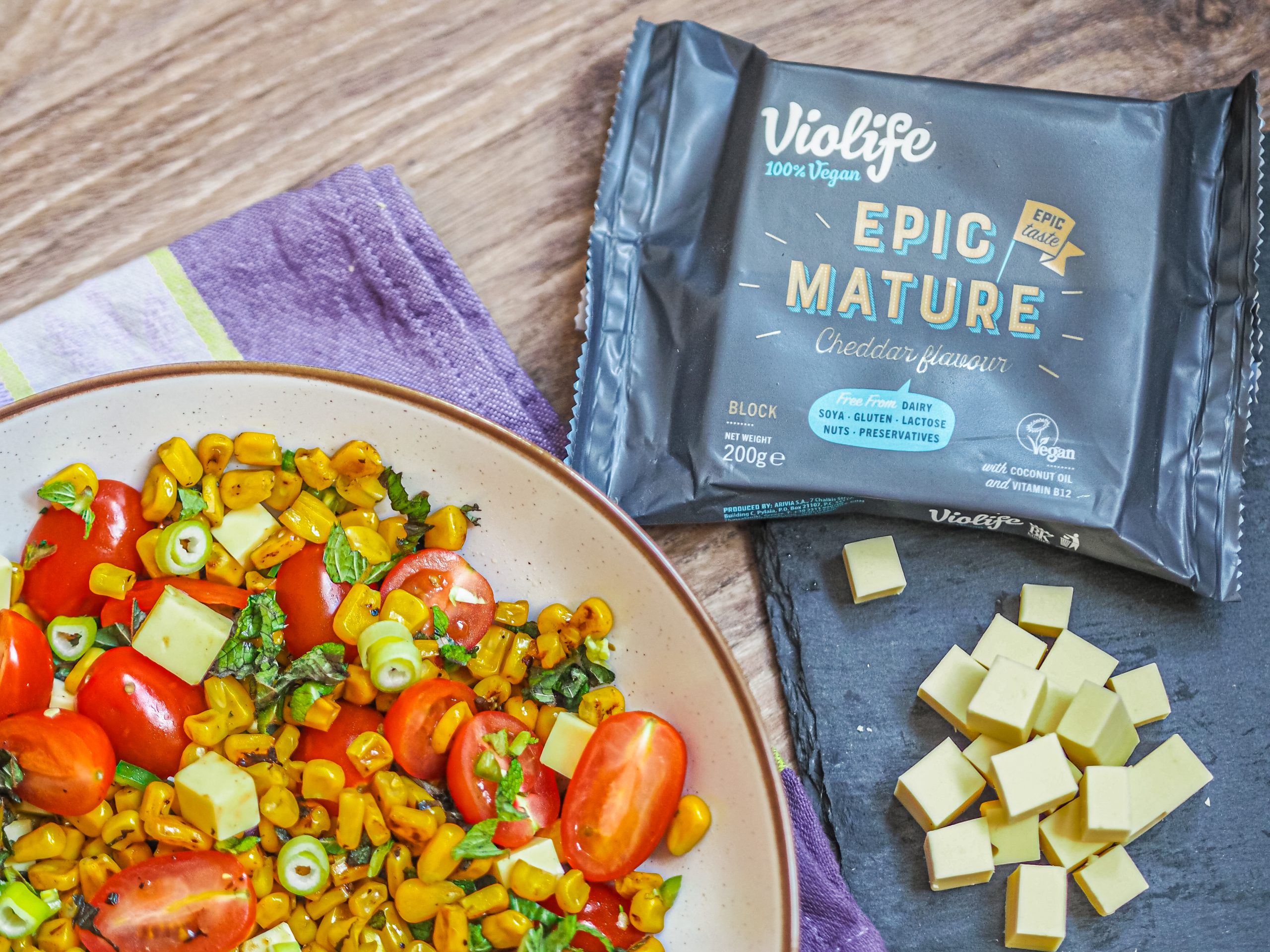 Corn, Tomato & Cheese Salad Recipe | Violife Epic Mature Vegan